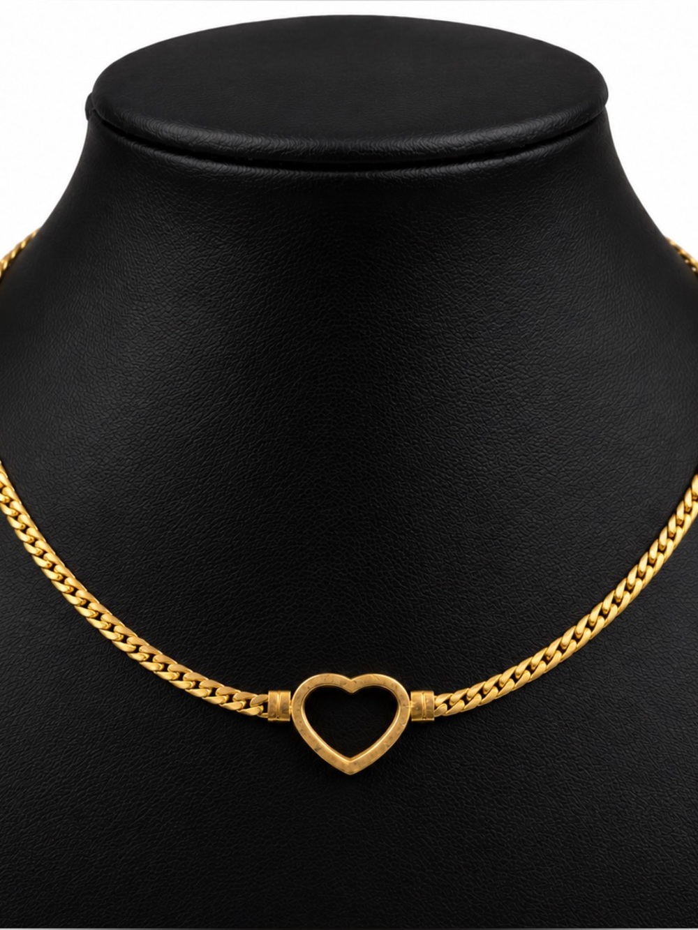 Gold Stainless Steel open Heart Choker Necklace 15-17” Romantic